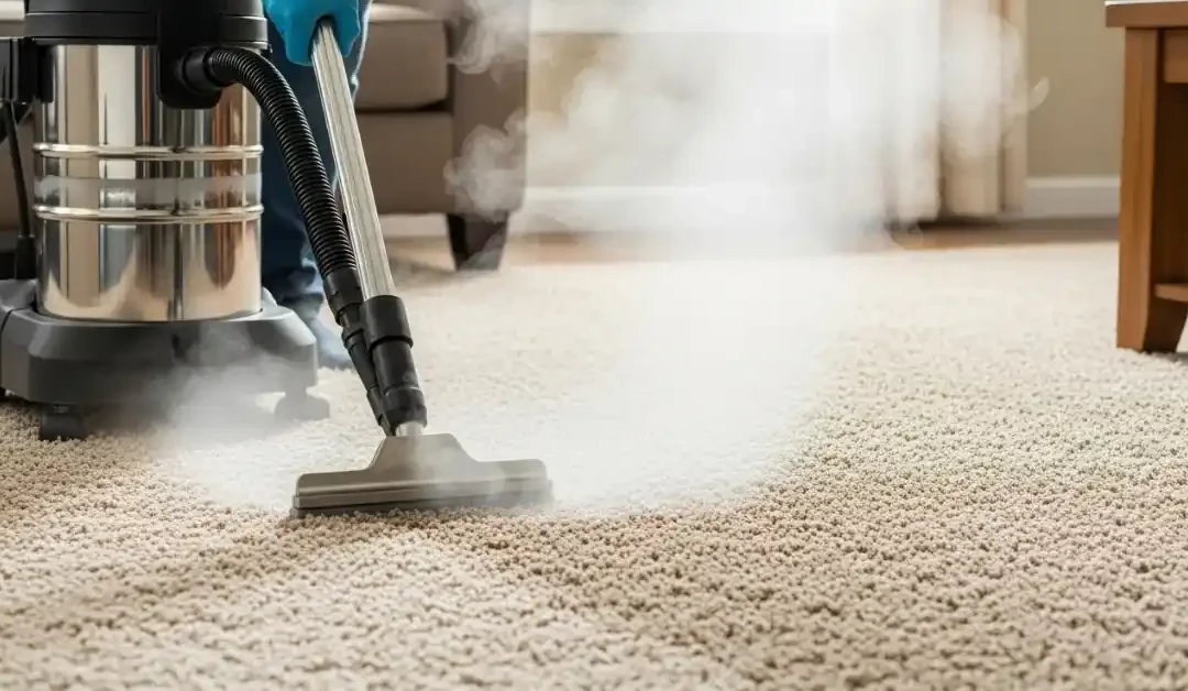 Steam cleaning carpet with a carpet cleaning machine
